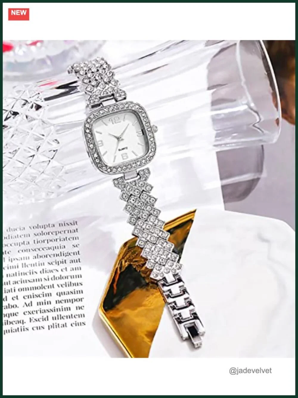 Square Diamond Quartz Watch Stainless Steel Bracelet Women's
